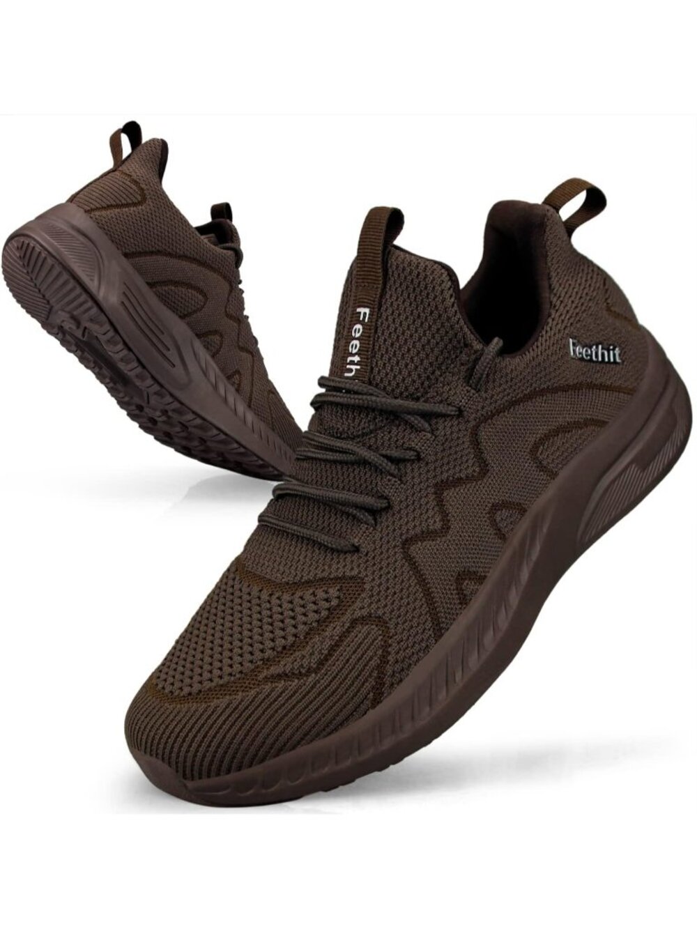 Feethit Men's Brown Closed Toe Flat Slip on Comfortable Mesh Sneakers